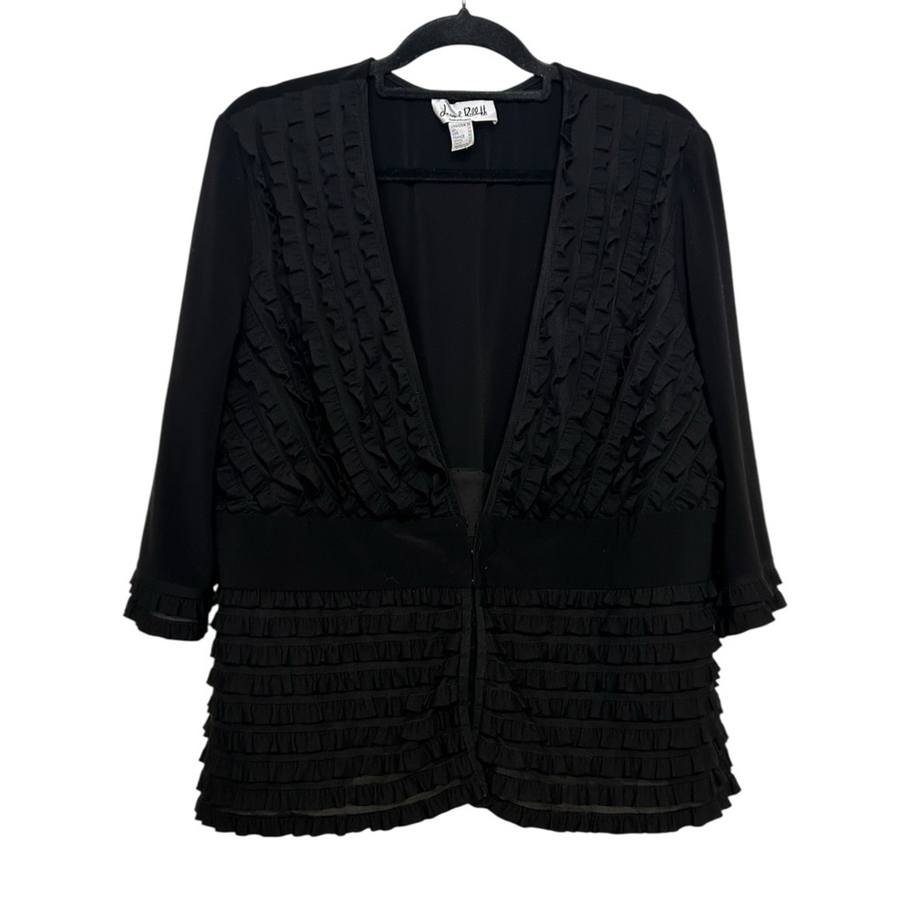 Joseph Ribkoff Black Textured Ruffle Sweater Jacket Size 20